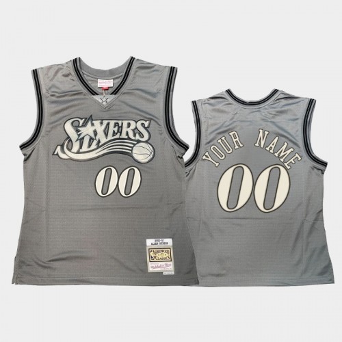 Philadelphia 76ers #00 Custom Gray Hardwood Classics Throwback Metal Works Jersey