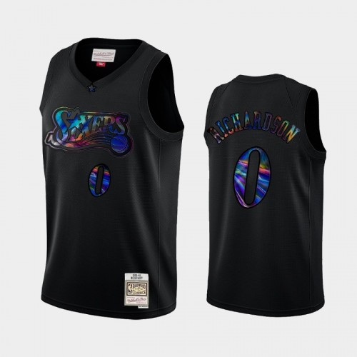 Philadelphia 76ers #0 Josh Richardson Black Iridescent Logo Holographic Hardwood Classics Jersey