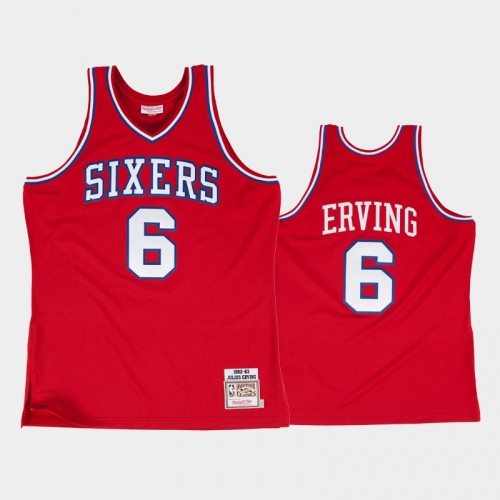 Philadelphia 76ers #6 Julius Erving Red 1982-83 Hardwood Classics Authentic Jersey