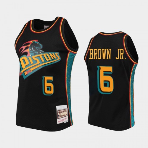 Men's Detroit Pistons #6 Bruce Brown Jr. Black Rings Collection Jersey