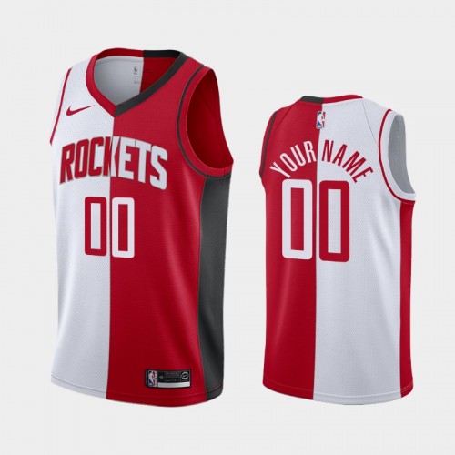 Men's Houston Rockets #00 Custom White Red Split Two-Tone Jersey
