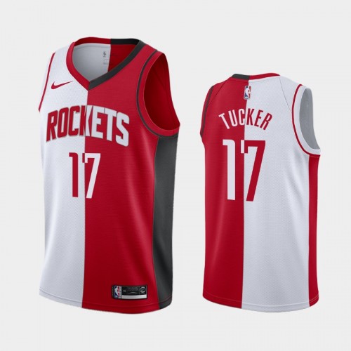 Men's Houston Rockets #17 P.J. Tucker White Red Split Two-Tone Jersey