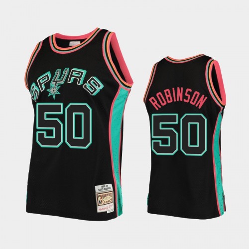 Men's San Antonio Spurs #50 David Robinson Black Rings Collection Jersey