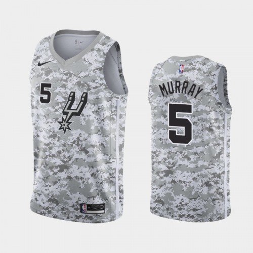 Men's San Antonio Spurs #5 Dejounte Murray Camo 2018-19 Earned Jersey