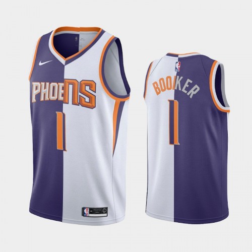 Men's Phoenix Suns #1 Devin Booker White Purple Split Edition Two-Tone Jersey