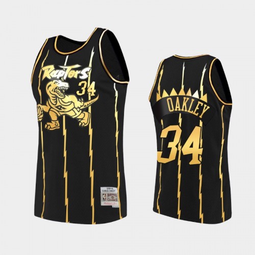 Toronto Raptors #34 Charles Oakley Black 2021 Golden Edition Hardwood Classics Limited Allocation Jersey