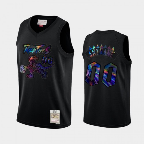 Toronto Raptors #00 Custom Black Hardwood Classics Iridescent Logo Holographic Jersey