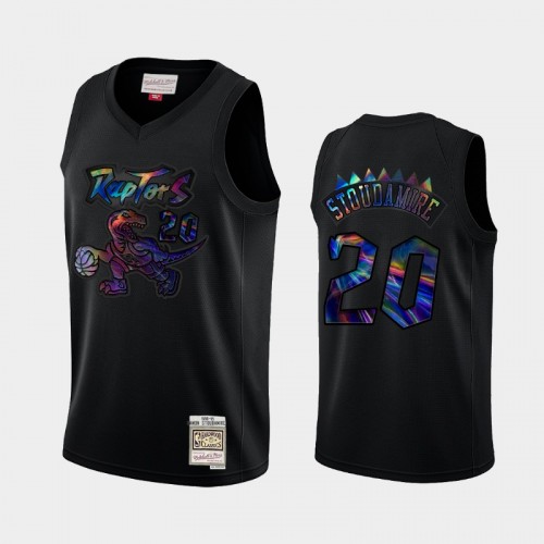 Toronto Raptors #20 Damon Stoudamire Black Hardwood Classics Iridescent Logo Holographic Jersey