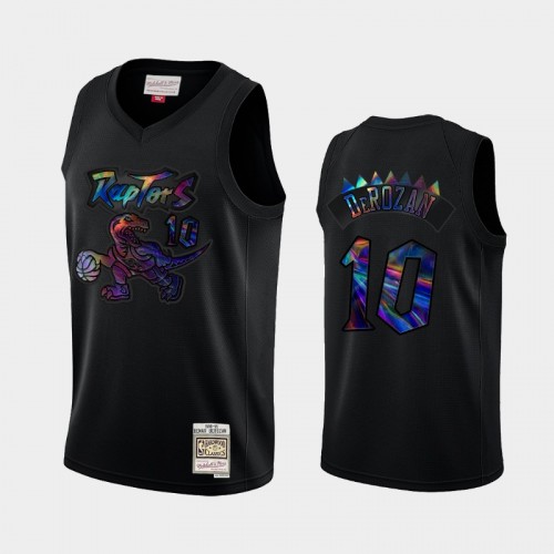 Toronto Raptors #10 DeMar DeRozan Black Hardwood Classics Iridescent Logo Holographic Jersey