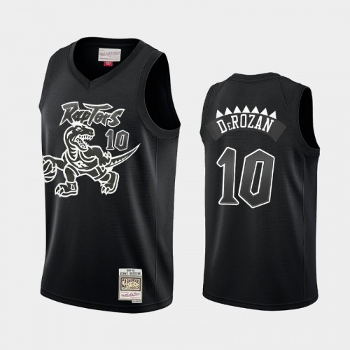 Toronto Raptors #10 DeMar DeRozan Black Hardwood Classics Throwback White Logo Jersey