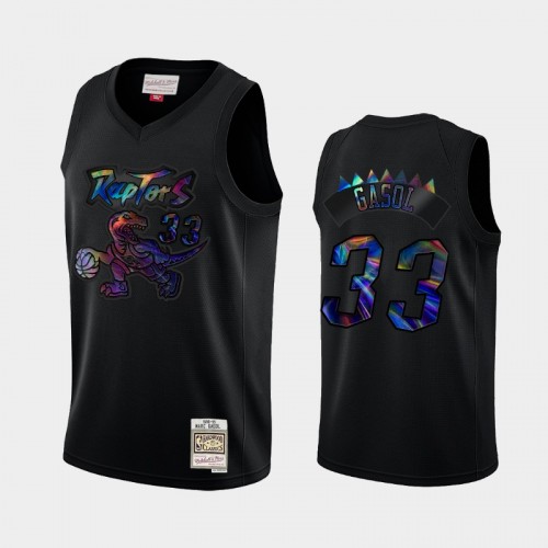 Toronto Raptors #33 Marc Gasol Black Hardwood Classics Iridescent Logo Holographic Jersey