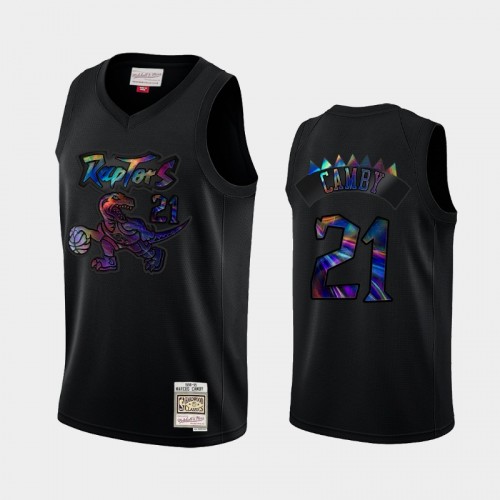 Toronto Raptors #21 Marcus Camby Black Hardwood Classics Iridescent Logo Holographic Jersey