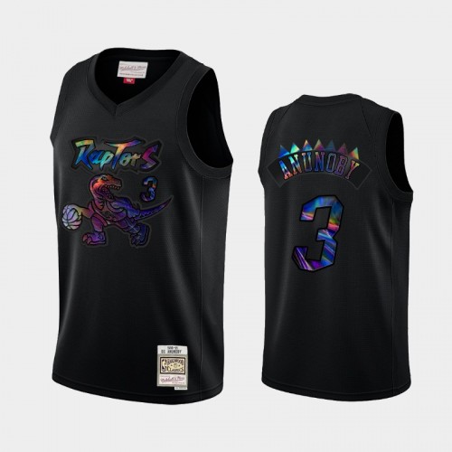 Toronto Raptors #3 OG Anunoby Black Hardwood Classics Iridescent Logo Holographic Jersey