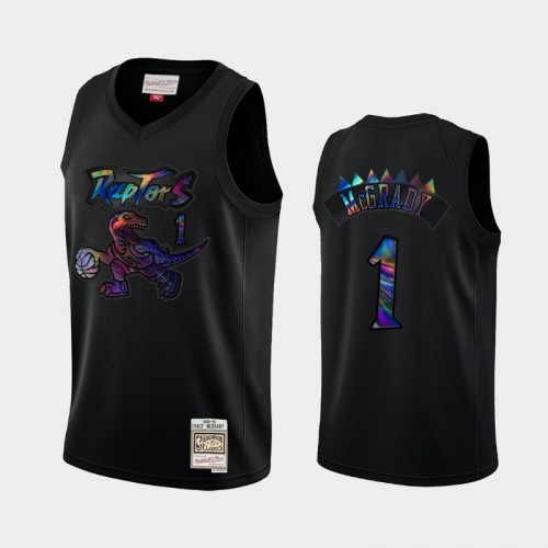 Toronto Raptors #1 Tracy McGrady Black Hardwood Classics Iridescent Logo Holographic Jersey