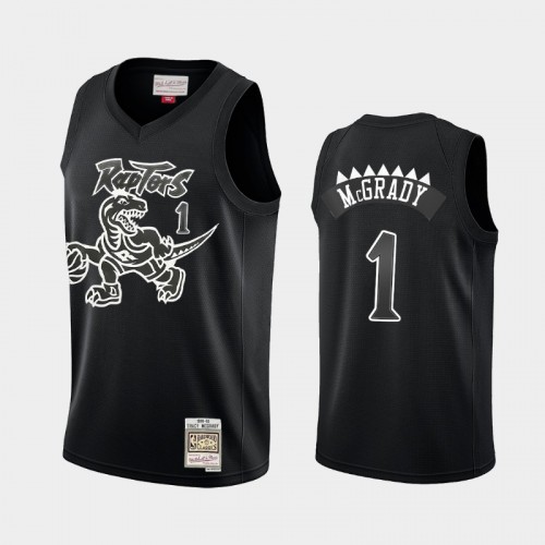 Toronto Raptors #1 Tracy McGrady Black Hardwood Classics Throwback White Logo Jersey