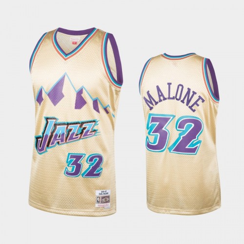 Men's Utah Jazz #32 Karl Malone Gold 1996-97 Hardwood Classics Jersey