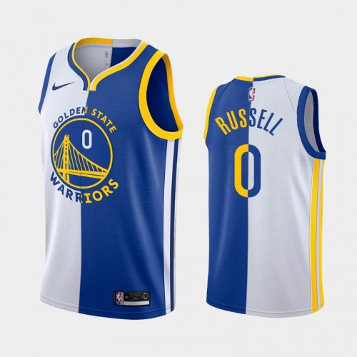 Men's Golden State Warriors #0 D'Angelo Russell White Blue Split Two-Tone Jersey