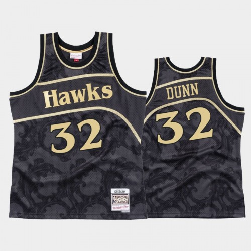 Men Atlanta Hawks #32 Kris Dunn Black Black Toile Hardwood Classics Jersey