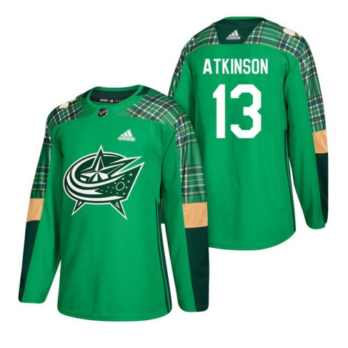 #13 Cam Atkinson 2018 St. Patrick's Day Jersey Green
