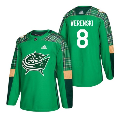 #8 Zach Werenski 2018 St. Patrick's Day Jersey Green