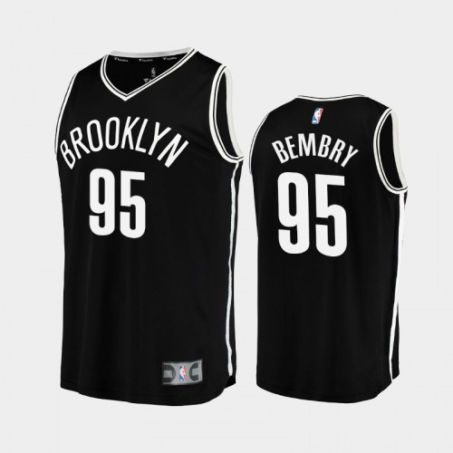 Men Brooklyn Nets DeAndre' Bembry #95 Black 2021-22 Replica Icon Edition Jersey