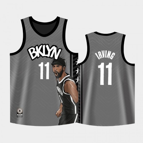 Men Brooklyn Nets Kyrie Irving #11 Gray Legend Special Image Replica Jersey