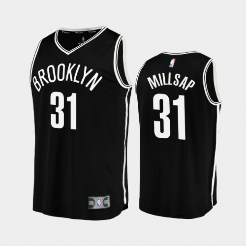 Men Brooklyn Nets Paul Millsap #31 Black 2021-22 Replica Icon Edition Jersey