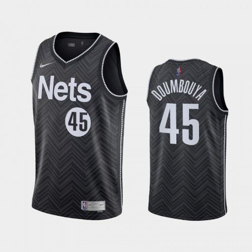 Men Brooklyn Nets Sekou Doumbouya #45 Gray Earned Edition Jersey