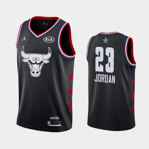 Men Chicago Bulls 2019 All-Star Game #23 Michael Jordan Black Finished Jersey