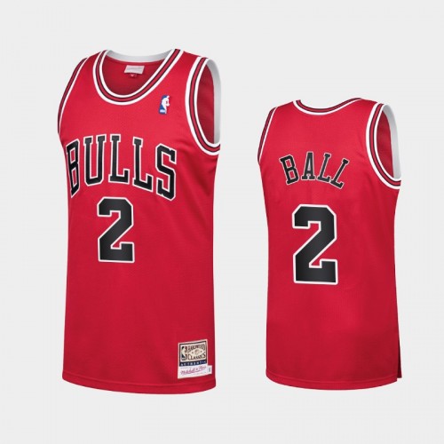 Men Chicago Bulls #2 Lonzo Ball Red Hardwood Classics Vintage Jersey