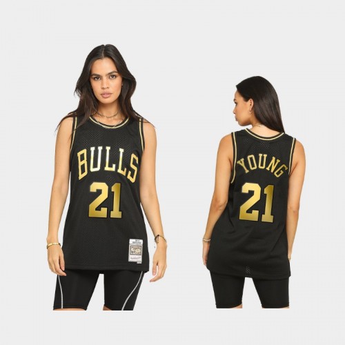 Chicago Bulls #21 Thaddeus Young Black 2021 Golden Edition Hardwood Classics Limited Allocation Jersey