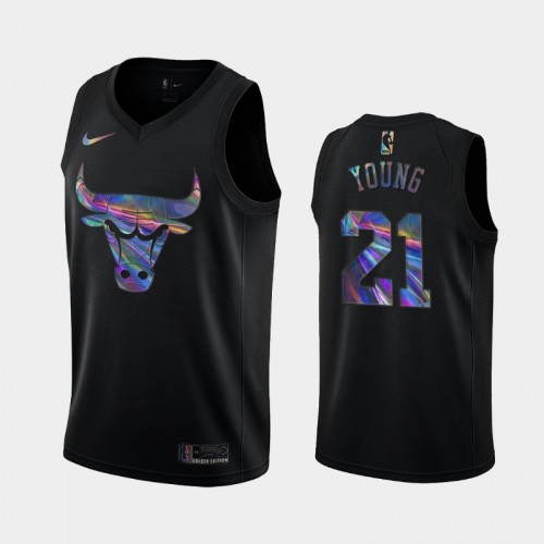 Chicago Bulls #21 Thaddeus Young Black Iridescent Holographic Limited Edition Jersey
