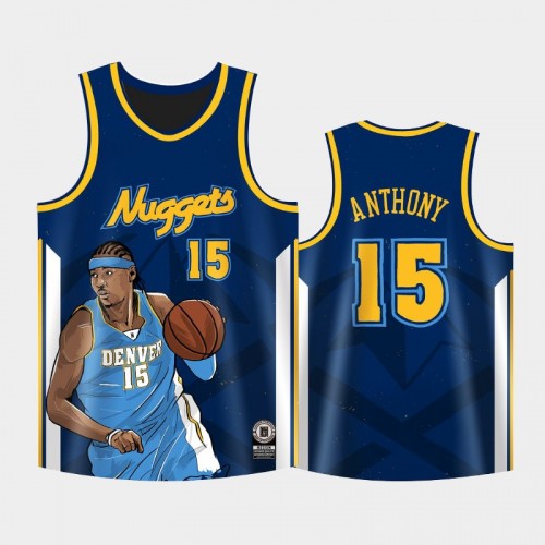 Men Denver Nuggets Carmelo Anthony #15 Navy Legend Special Image Replica Jersey