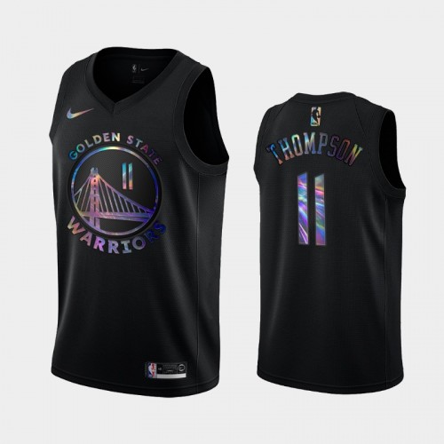 Golden State Warriors #11 Klay Thompson Black Iridescent Logo Holographic HWC Limited Jersey