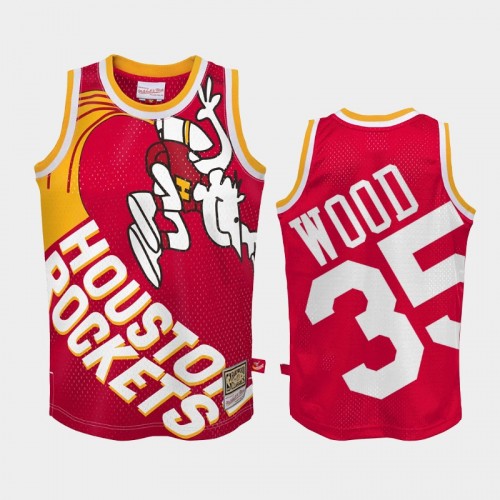 Men Houston Rockets #35 Christian Wood Red Big Face2.0 Hardwood Classics Jersey