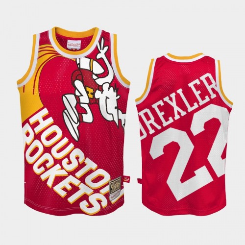 Men Houston Rockets #22 Clyde Drexler Red Big Face2.0 Hardwood Classics Jersey