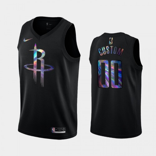 Houston Rockets #00 Custom Black Iridescent Logo Holographic HWC Limited Jersey