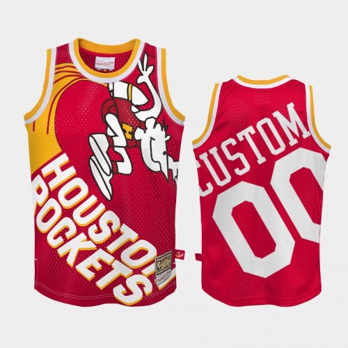 Men Houston Rockets #00 Custom Red Big Face2.0 Hardwood Classics Jersey