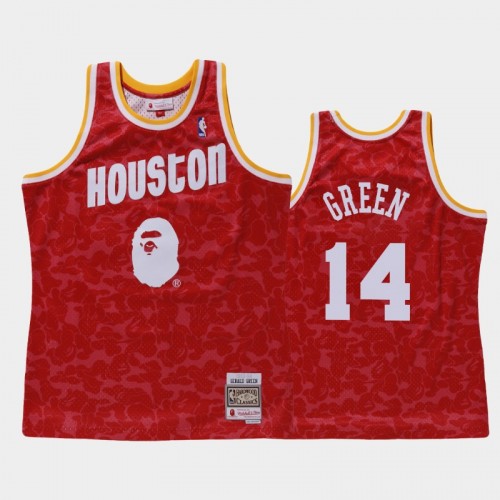 Men Houston Rockets #14 Gerald Green Red BAPE X Mitchell Ness Hardwood Classics Jersey
