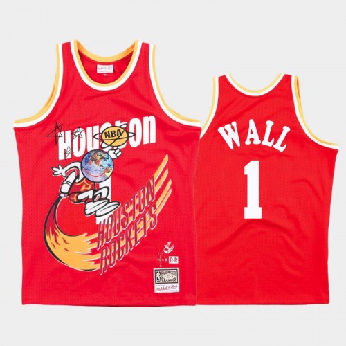 Men Houston Rockets #1 John Wall Red BR Remix Travis Sott Hardwood Classics Jersey