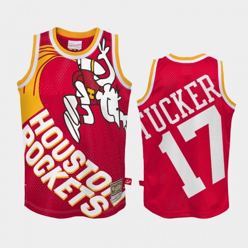 Men Houston Rockets #17 P.J. Tucker Red Big Face2.0 Hardwood Classics Jersey