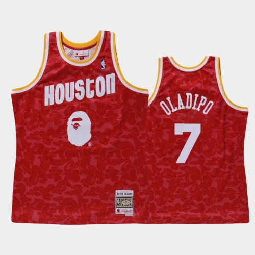 Men Houston Rockets #7 Victor Oladipo Red BAPE X Mitchell Ness Hardwood Classics Jersey