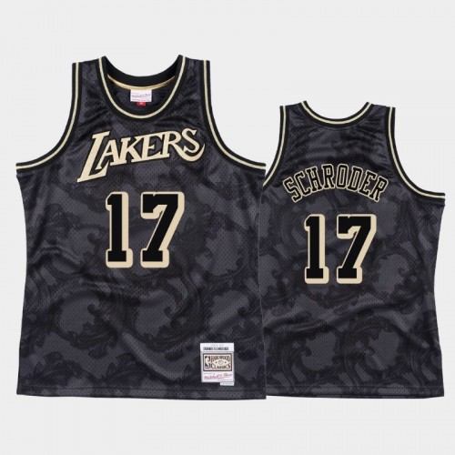 Men Los Angeles Lakers #17 Dennis Schroder Black Black Toile Hardwood Classics Jersey