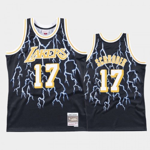 Men Los Angeles Lakers #17 Dennis Schroder Black Lightning Hardwood Classics Jersey