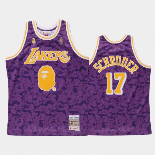 Men Los Angeles Lakers #17 Dennis Schroder Purple BAPE X Mitchell Ness Hardwood Classics Jersey