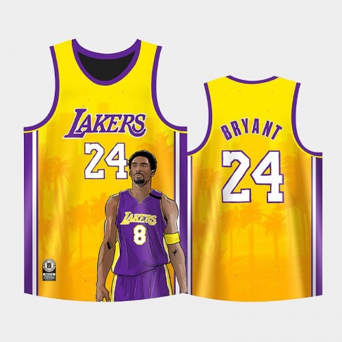 Men Los Angeles Lakers Kobe Bryant #24 Gold Legend Special Image Replica Jersey