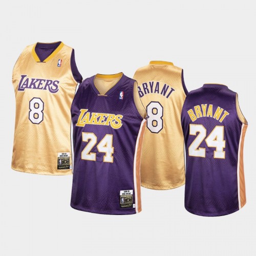 Los Angeles Lakers #24 Kobe Bryant Purple Gold Authentic Reversible Special Edition Jersey