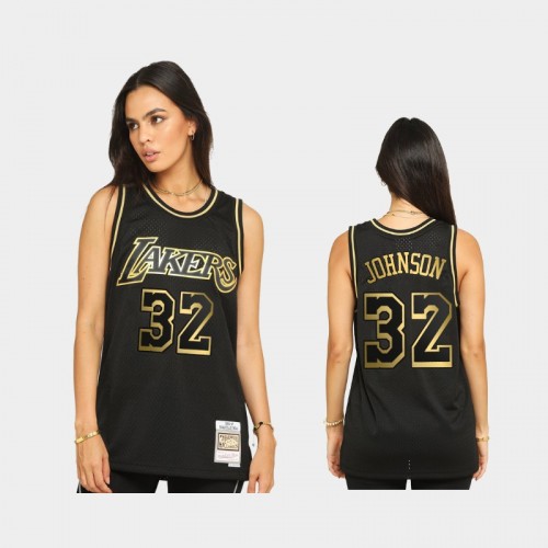 Los Angeles Lakers #32 Magic Johnson Black 2021 Golden Edition Hardwood Classics Limited Allocation Jersey