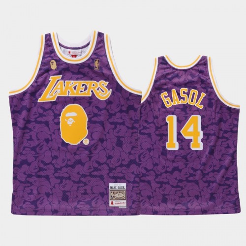 Men Los Angeles Lakers #14 Marc Gasol Purple BAPE X Mitchell Ness Hardwood Classics Jersey