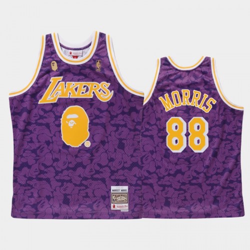 Men Los Angeles Lakers #88 Markieff Morris Purple BAPE X Mitchell Ness Hardwood Classics Jersey